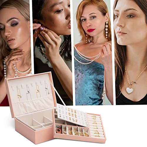 onlyamazing Pink Jewelry Storage Box Portable Travel Mini Jewelry Box Leather Jewelry Ring Organizer Case