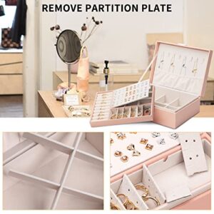 onlyamazing Pink Jewelry Storage Box Portable Travel Mini Jewelry Box Leather Jewelry Ring Organizer Case