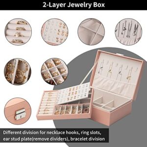 onlyamazing Pink Jewelry Storage Box Portable Travel Mini Jewelry Box Leather Jewelry Ring Organizer Case