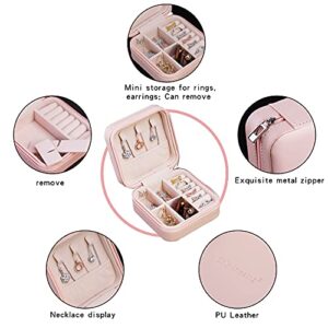 onlyamazing Pink Jewelry Storage Box Portable Travel Mini Jewelry Box Leather Jewelry Ring Organizer Case