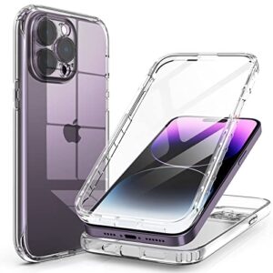 switdo compatible with iphone 14 pro max case clear with built-in screen protector&camera lens protector,transparent cover full body protective phone case for iphone 14 pro max 6.7 inch,clear
