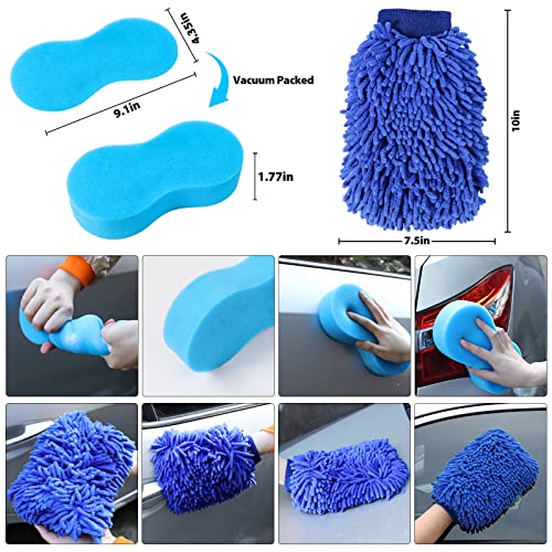 25PCS Car Detailing Brush Kit, Cleaning Detail Brushes Set with Car Dash Duster Brush, Car Cleaning Supplies Interior Exterior Brushes Kit (Wash Mitt, Towels, Polishing Pads, Cleaning Gel and Sponge)