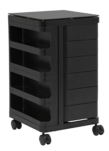 SD STUDIO DESIGNS Kubx Rotating 4-Sided Mobile Storage Organizer with Glass Top Multiple Compartments