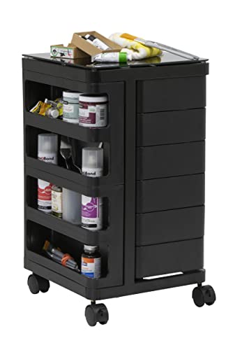 SD STUDIO DESIGNS Kubx Rotating 4-Sided Mobile Storage Organizer with Glass Top Multiple Compartments