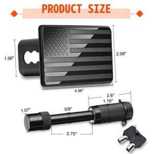 American Flag Metal Trailer Hitch Cover for 2 inch Receivers, with 5/8" Pin DiameterTrailer Hitch Lock for Trucks Trailer SUV