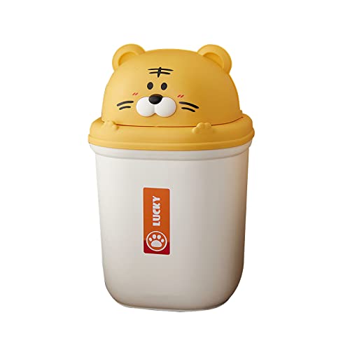 YISTOS Cute Flip Trash Can ,Plastic Waste Garbage Can,Tiger Waste Can ,Cute Animal Shape Trash Cans Kawaii Trash Can Cute Tiger Trash Can for Home, Office, Bathroom, White, a