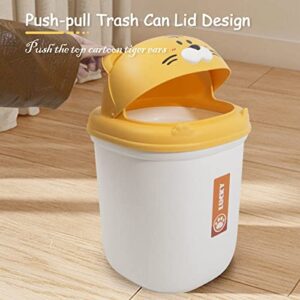 YISTOS Cute Flip Trash Can ,Plastic Waste Garbage Can,Tiger Waste Can ,Cute Animal Shape Trash Cans Kawaii Trash Can Cute Tiger Trash Can for Home, Office, Bathroom, White, a