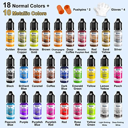 Alcohol Ink Set - 28 Bottles Vivid Colors High Concentration Metallic Alcohol Paint Resin Dye, Safe Fast Drying Effect, Alcohol Ink for Epoxy Resin, Art Painting, Glass, Tumbler Making, 10ml Each