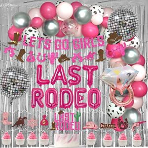 101 pcs last rodeo bachelorette party decorations, hombae nashville cowgirl western bachelorette bridal shower fringe curtain balloon garland lets go girl glitter banner 4d disco ring pink silver