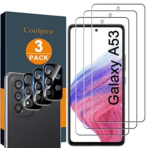 Coolpow 【3+3 Pack】 Designed for Samsung Galaxy A53 5G Screen Protector Samsung A53 5G Screen Protector Tempered Glass Film, 【Easy Installation Tool】 Bubble Free, Anti-Scratch, HD