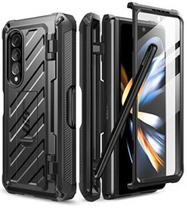 supcase unicorn beetle pro case for samsung galaxy z fold 4 5g (2022), full-body dual layer rugged case with built-in screen protector & kickstand & s pen slot (black)