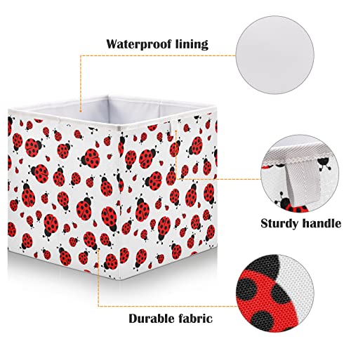 Cute Red Ladybug Storage Bins Cubes Storage Baskets Fabric Foldable Collapsible Decorative Storage Bag with Handles for Shelf Closet Bedroom Home Gift 11" x 11" x 11"