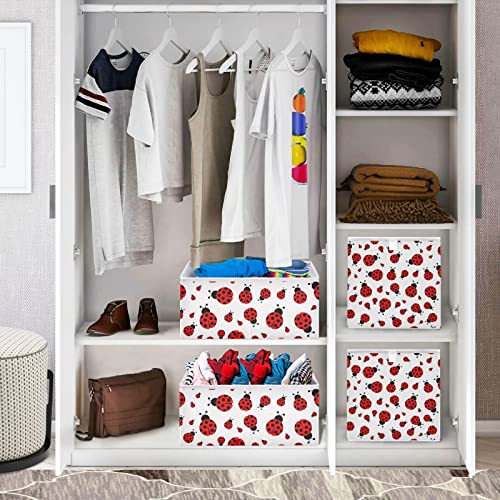 Cute Red Ladybug Storage Bins Cubes Storage Baskets Fabric Foldable Collapsible Decorative Storage Bag with Handles for Shelf Closet Bedroom Home Gift 11" x 11" x 11"