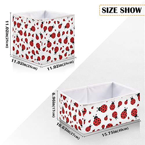 Cute Red Ladybug Storage Bins Cubes Storage Baskets Fabric Foldable Collapsible Decorative Storage Bag with Handles for Shelf Closet Bedroom Home Gift 11" x 11" x 11"