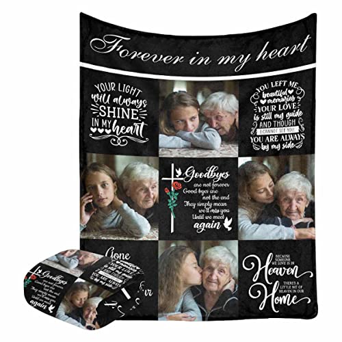 LOSARON Personalized Memorial Photo Blanket Always on My Mind Forever in My Heart Sympathy Bereavement Gift Fleece Blanket Custom Sympathy Blankets with Picture for Christmas