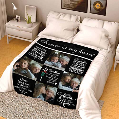 LOSARON Personalized Memorial Photo Blanket Always on My Mind Forever in My Heart Sympathy Bereavement Gift Fleece Blanket Custom Sympathy Blankets with Picture for Christmas