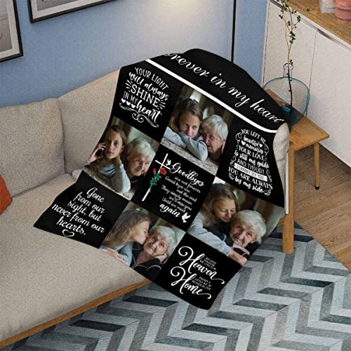 LOSARON Personalized Memorial Photo Blanket Always on My Mind Forever in My Heart Sympathy Bereavement Gift Fleece Blanket Custom Sympathy Blankets with Picture for Christmas