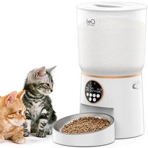 beq 5l automatic cat feeder, timed dog feeder for dry pet food with stainless steel bowl, twist lock sealed lid and desiccant dag, 1-6 meals per day, 20-second voice recording, for cats or dogs.