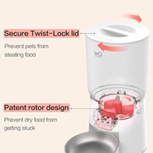 beQ 5L Automatic Cat Feeder, Timed Dog Feeder for Dry Pet Food with Stainless Steel Bowl, Twist Lock Sealed Lid and Desiccant Dag, 1-6 Meals Per Day, 20-Second Voice Recording, for Cats or Dogs.