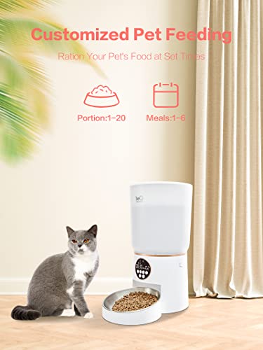 beQ 5L Automatic Cat Feeder, Timed Dog Feeder for Dry Pet Food with Stainless Steel Bowl, Twist Lock Sealed Lid and Desiccant Dag, 1-6 Meals Per Day, 20-Second Voice Recording, for Cats or Dogs.