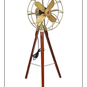 Vintage Style Antique Pedestal Floor Fan with Wooden Stand (Multicolor) Designer Fan, (OV006), 33x17x57'' Inch