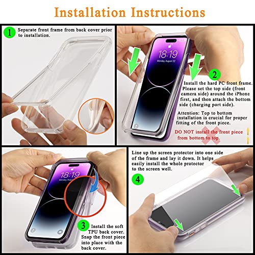 COOLQO Compatible for iPhone 14 Pro Max Case 6.7 Inch, with [2 x Tempered Glass Screen Protector] Clear 360 Full Body Protective Coverage Silicone 14 ft Military Grade Shockproof Phone Cover Clear