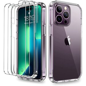 coolqo compatible for iphone 14 pro max case 6.7 inch, with [2 x tempered glass screen protector] clear 360 full body protective coverage silicone 14 ft military grade shockproof phone cover clear