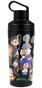 avatar the last airbender official avatar group chibi 18 oz insulated water bottle, leak resistant, vacuum insulated stainless steel with 2-in-1 loop cap