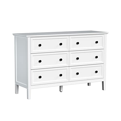 CARPETNAL White Dresser, Modern Dresser for Bedroom, 6 Drawer Double Dresser with Metal Handles, Dresser for Hallway, Entryway