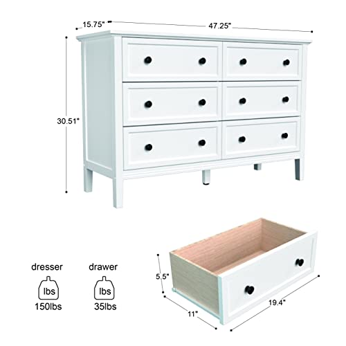 CARPETNAL White Dresser, Modern Dresser for Bedroom, 6 Drawer Double Dresser with Metal Handles, Dresser for Hallway, Entryway