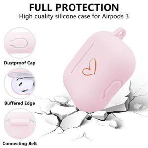 AIIEKZ Compatible with AirPods 3 Case Cover 2021, Soft Silicone Case with Gold Heart Pattern for AirPods 3rd Generation Case with Cute Butterfly Keychain for Girls Women (Pink)