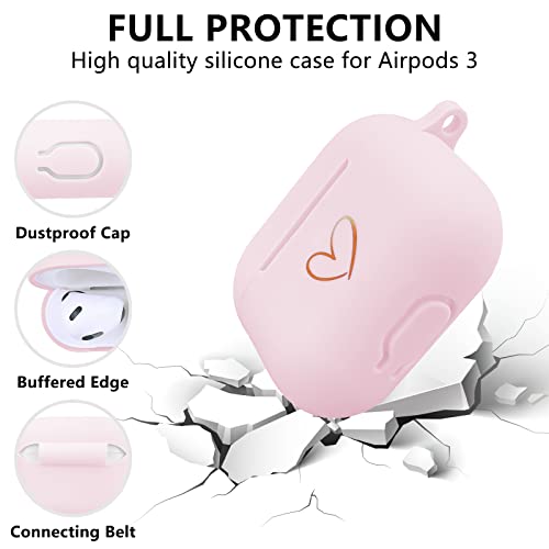 AIIEKZ Compatible with AirPods 3 Case Cover 2021, Soft Silicone Case with Gold Heart Pattern for AirPods 3rd Generation Case with Cute Butterfly Keychain for Girls Women (Pink)