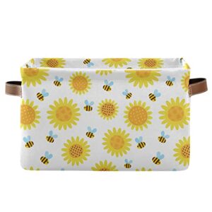 alaza rectangle storage basket cute sunflower and bee organizer bin for pet children toys, books, clothes perfect for rooms playroom shelves 1pcs