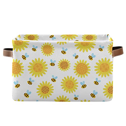 ALAZA Rectangle Storage Basket Cute Sunflower and Bee Organizer Bin for Pet Children Toys, Books, Clothes Perfect for Rooms Playroom Shelves 1PCS