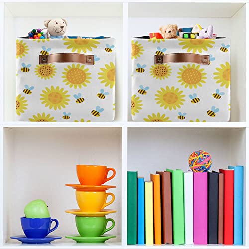 ALAZA Rectangle Storage Basket Cute Sunflower and Bee Organizer Bin for Pet Children Toys, Books, Clothes Perfect for Rooms Playroom Shelves 1PCS