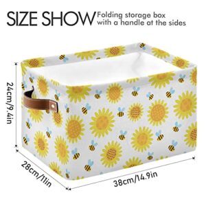 ALAZA Rectangle Storage Basket Cute Sunflower and Bee Organizer Bin for Pet Children Toys, Books, Clothes Perfect for Rooms Playroom Shelves 1PCS