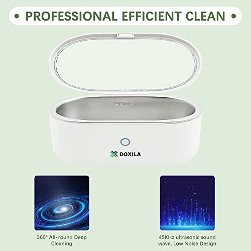 DOXILA Ultrasonic Cleaner - Upgrade Ultrasonic Jewelry Cleaner with 330ml Stainless Steel Tank, 45kHZ Portable Ultrasound Cleaning Machine for Eye Glasses, Watches, Jewelry, Dentures, White