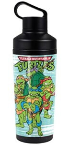 teenage mutant ninja turtles tmnt official turtle group 18 oz insulated water bottle, leak resistant, vacuum insulated stainless steel with 2-in-1 loop cap