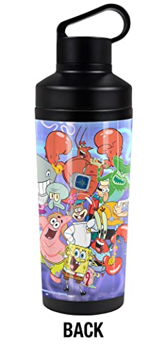 Spongebob OFFICIAL Spongebob Character Group 18 oz Insulated Water Bottle, Leak Resistant, Vacuum Insulated Stainless Steel with 2-in-1 Loop Cap