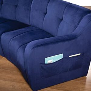 Legend Vansen Velvet Floor Sofa 4 Seats Symmetrical Modular Legless Curved Round couches Sectional, 153", Blue