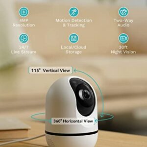 WUUK 4MP Indoor Security Camera, Pan Tilt Cam for Baby Monitor, Wi-Fi Home Security Pet Camera for Dog or Cat, Motion Detection & Tracking, Night Vision, 2-Way Audio, Compatible with Alexa & Google