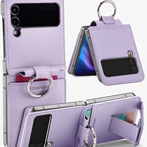 GOOSPERY EZ Mount Wallet Compatible with Galaxy Z Flip 4 Case, Card Holder Loopy Ring Adjustable Kickstand with Horizontal/Vertical [Compatible with Wireless Charging], Lavender