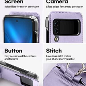 GOOSPERY EZ Mount Wallet Compatible with Galaxy Z Flip 4 Case, Card Holder Loopy Ring Adjustable Kickstand with Horizontal/Vertical [Compatible with Wireless Charging], Lavender