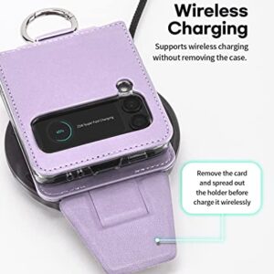 GOOSPERY EZ Mount Wallet Compatible with Galaxy Z Flip 4 Case, Card Holder Loopy Ring Adjustable Kickstand with Horizontal/Vertical [Compatible with Wireless Charging], Lavender