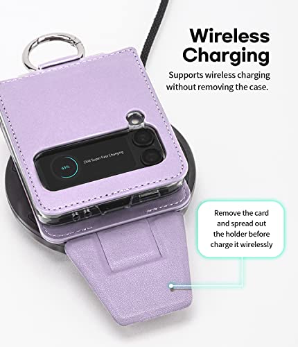GOOSPERY EZ Mount Wallet Compatible with Galaxy Z Flip 4 Case, Card Holder Loopy Ring Adjustable Kickstand with Horizontal/Vertical [Compatible with Wireless Charging], Lavender