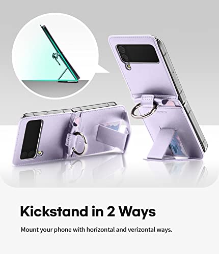 GOOSPERY EZ Mount Wallet Compatible with Galaxy Z Flip 4 Case, Card Holder Loopy Ring Adjustable Kickstand with Horizontal/Vertical [Compatible with Wireless Charging], Lavender