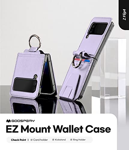 GOOSPERY EZ Mount Wallet Compatible with Galaxy Z Flip 4 Case, Card Holder Loopy Ring Adjustable Kickstand with Horizontal/Vertical [Compatible with Wireless Charging], Lavender