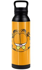 garfield official garfield big head 24 oz insulated canteen water bottle, leak resistant, vacuum insulated stainless steel with loop cap, black