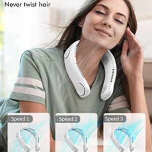 Portable Neck Fan, Personal Neck Fan Hands Free Bladeless Fan, 4000mAh Battery Operated Wearable Fan, 3 Speed, 360 Degree Cooling, Leafless, USB Rechargeable Fan