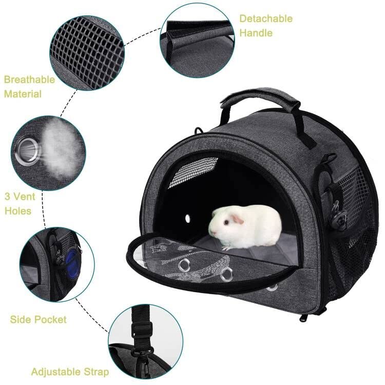 Sixbaola Guinea Pig Carrier,Portable Hamster Carrier Bag,Rabbit Bunny Travel Carrier Outdoor Handbag, Breathable Hamster Carrier with Water Bottle Holder and Removable Liner for Small Animal Carrier